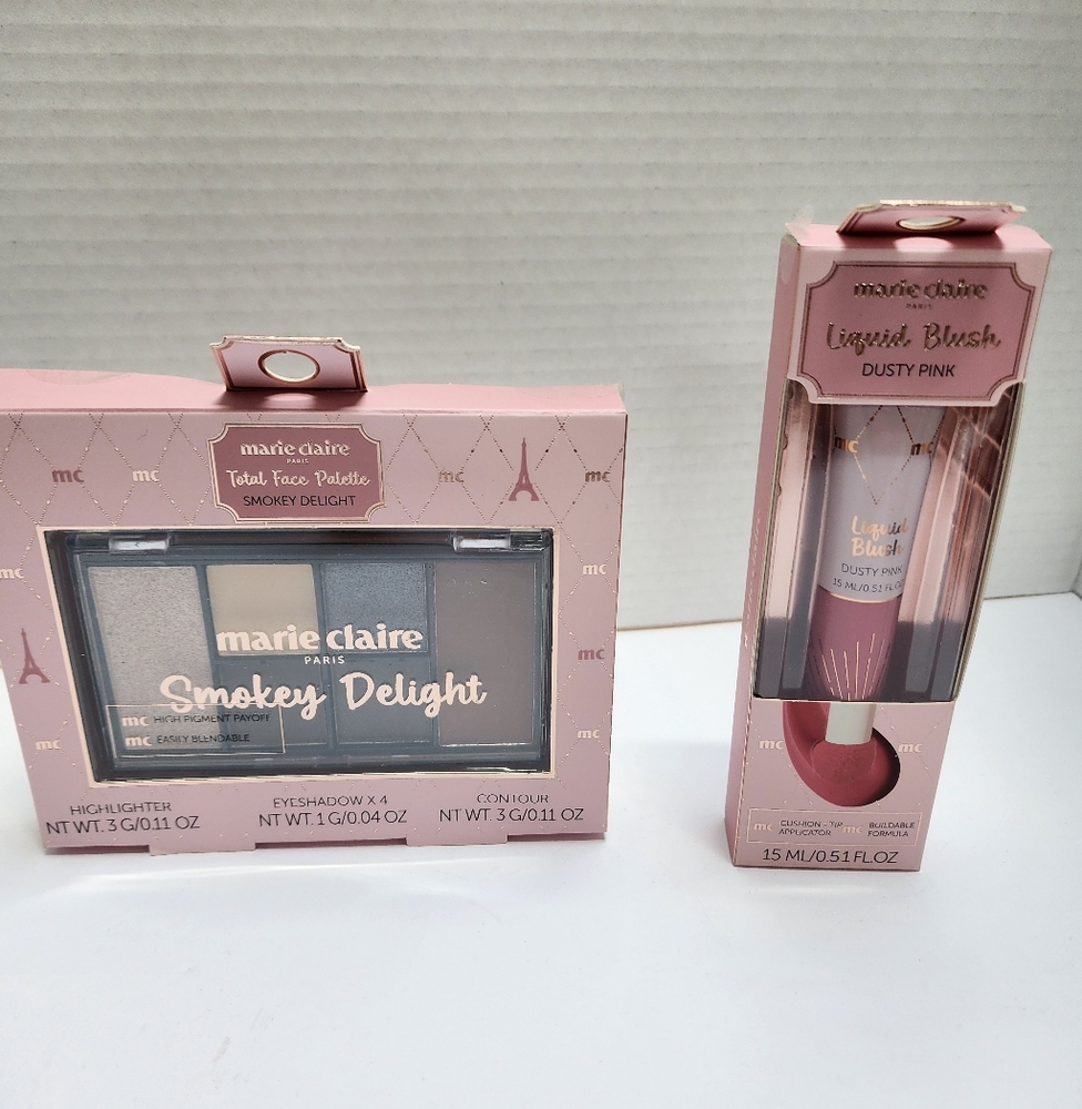 Marie Claire Paris Smokey Delight Palette and Liquid Blush ( Dusty Pink) Set